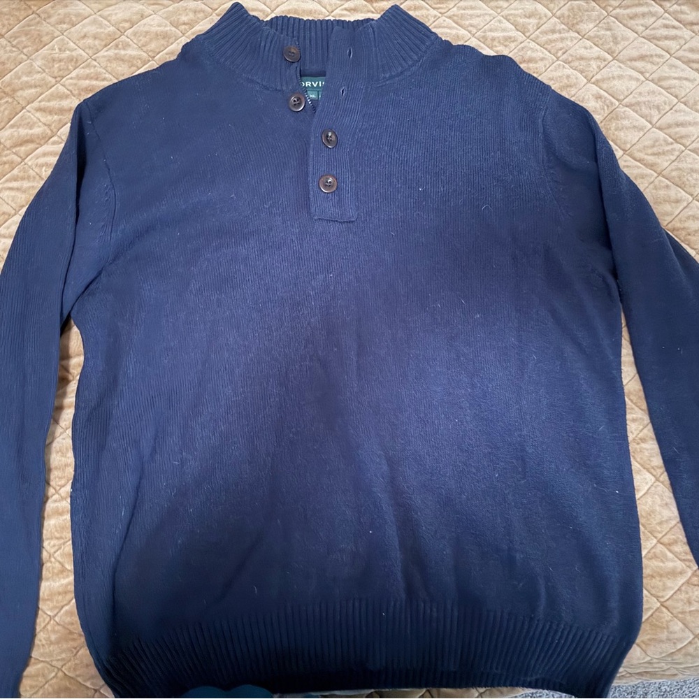 Orvis Navy Blue Crewneck Button-Front Sweater